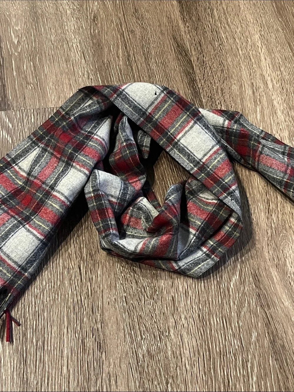 Pendleton Red, Gray & Cream Plaid Wool Scarf
